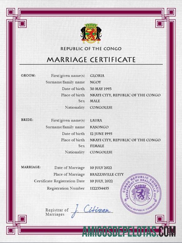 Em branco modelo PSD de certidão de casamento do Congo, República do Casamento